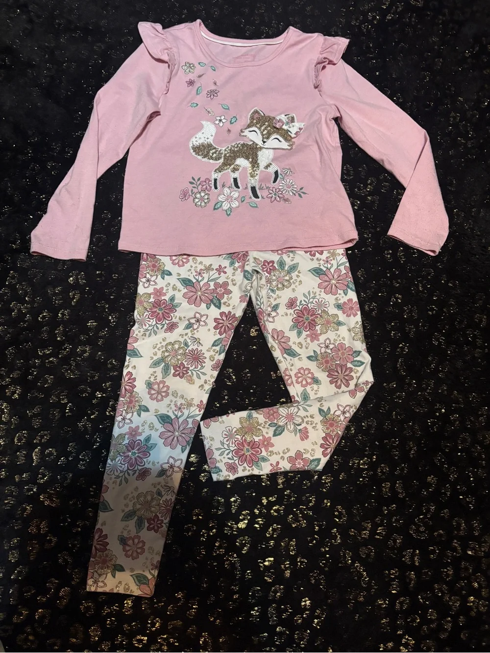 Girls Pink Fox Floral Long-Sleeve Shirt and Pants Set